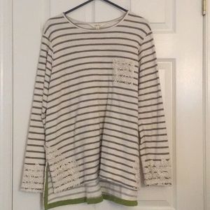 Olive and cream striped long sleeve top